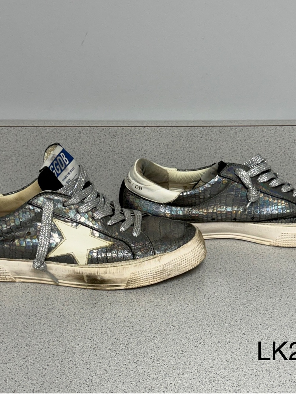 Golden Goose MAY Metallic Gray Embossed Sneakers EU 39